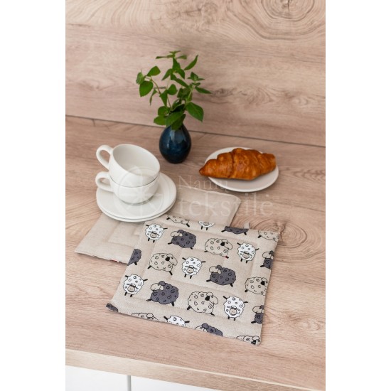 Printed half linen tray for hot pot "Sheep"